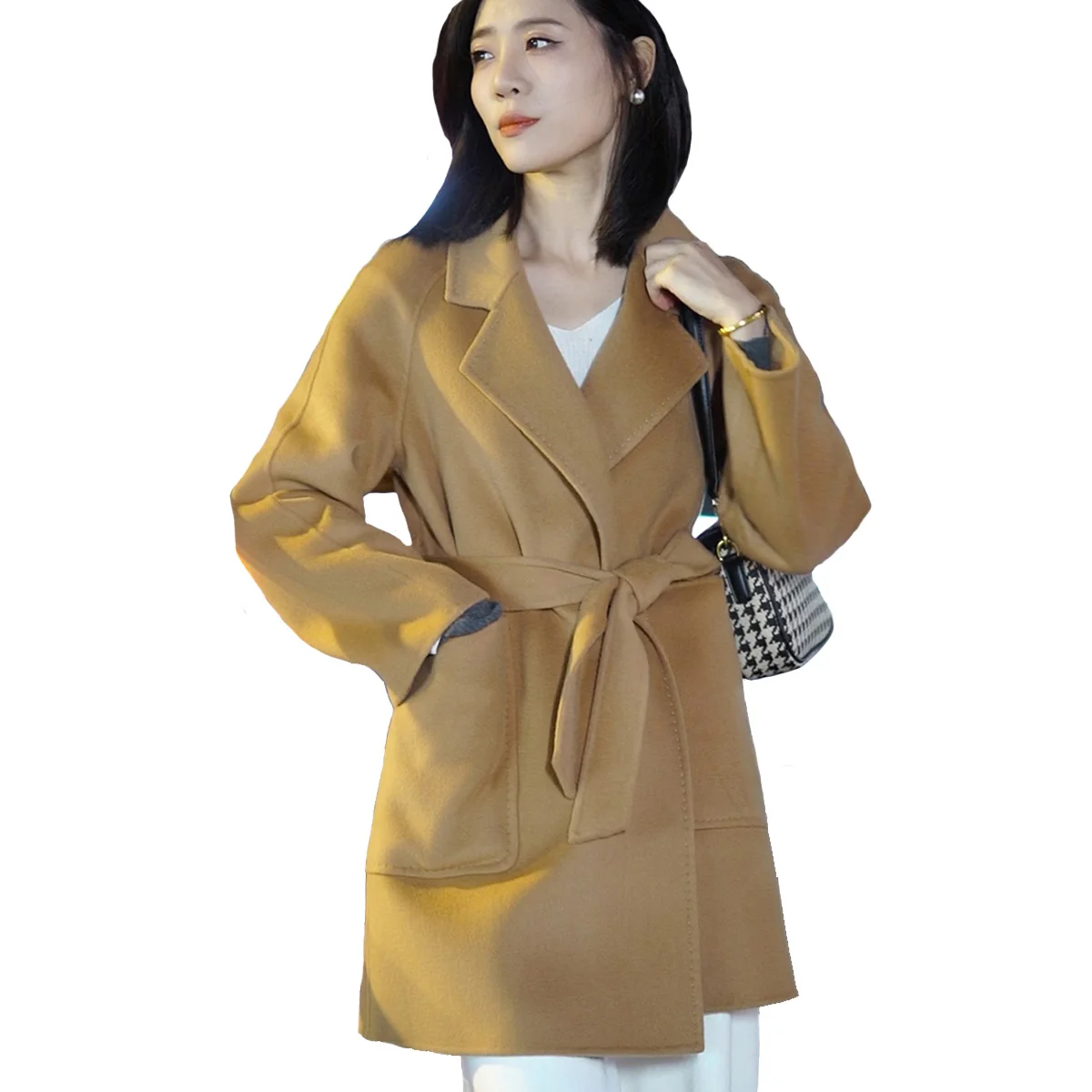12.8%cashmere 87.2%wool Customized Wholesale Women Cashmere Parka long sleeve Winter Coats For Ladies Women(2213)