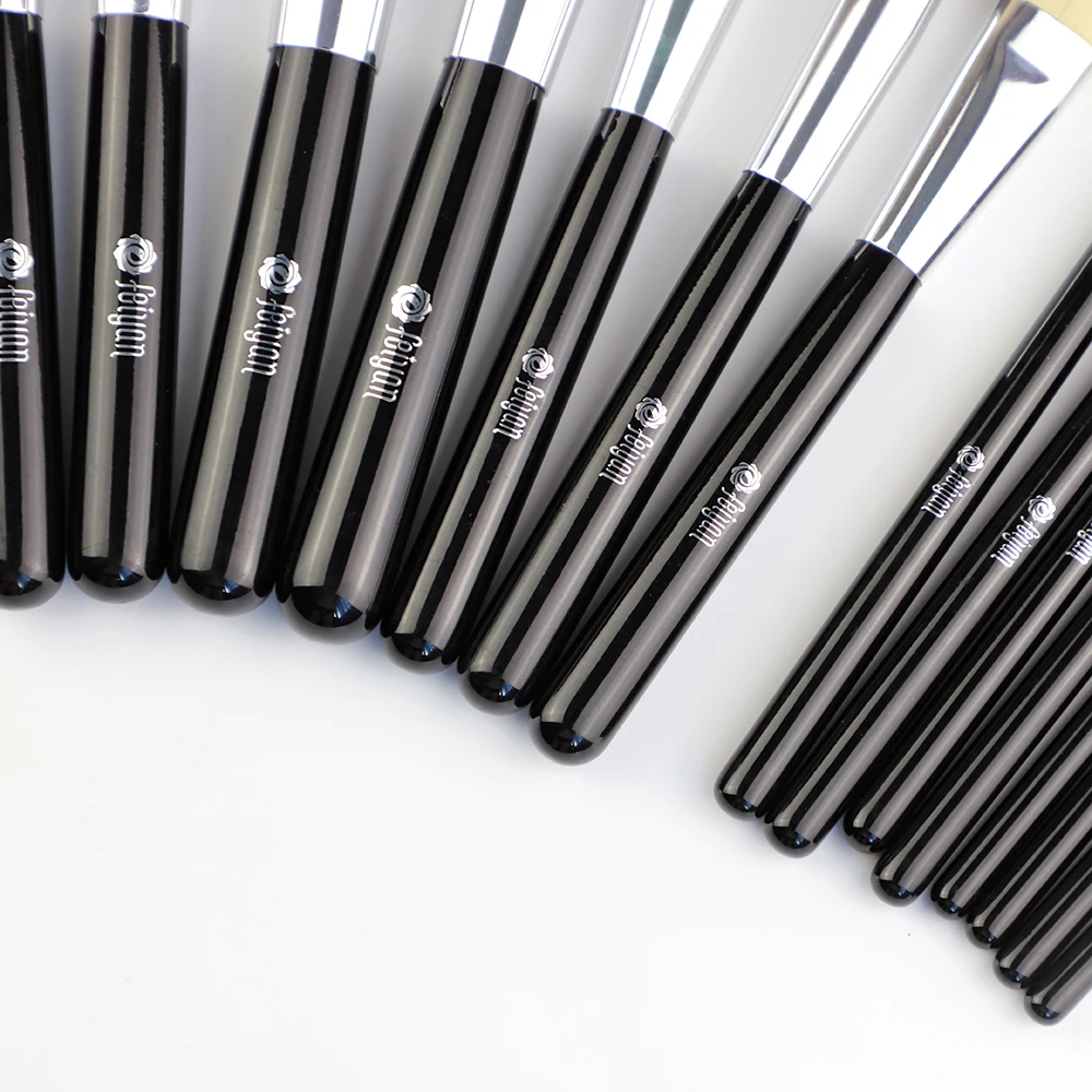 HMU Professional 15pcs/set Premium Synthetic Kabuki Cruelty Free Wholesale Black 15 pcs Cosmetic Brushes Makeup Private Label