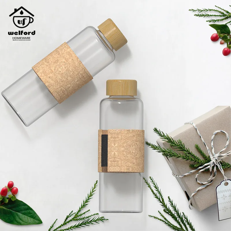 
WF-DK-GL08 cork Drinking water bottle glass bottle Carafe Bamboo Wooden cover 