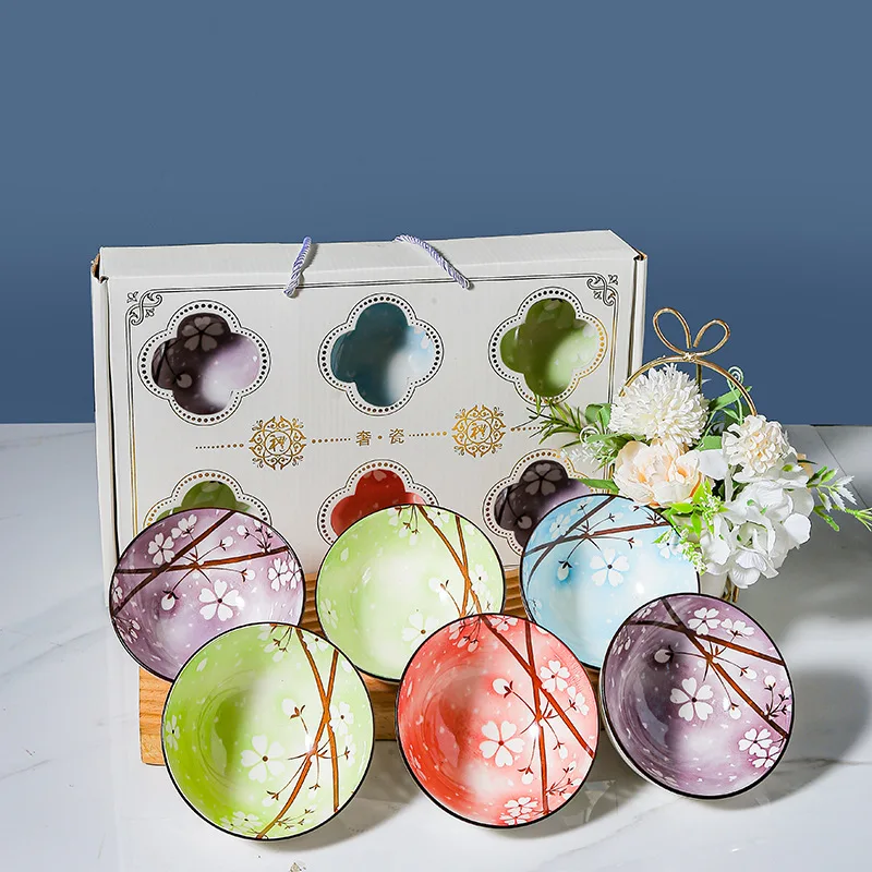 Annual fish ceramic bowl gift tableware with hand gift wedding Bowl set return opening event ceramic bowl gift dinnerware set