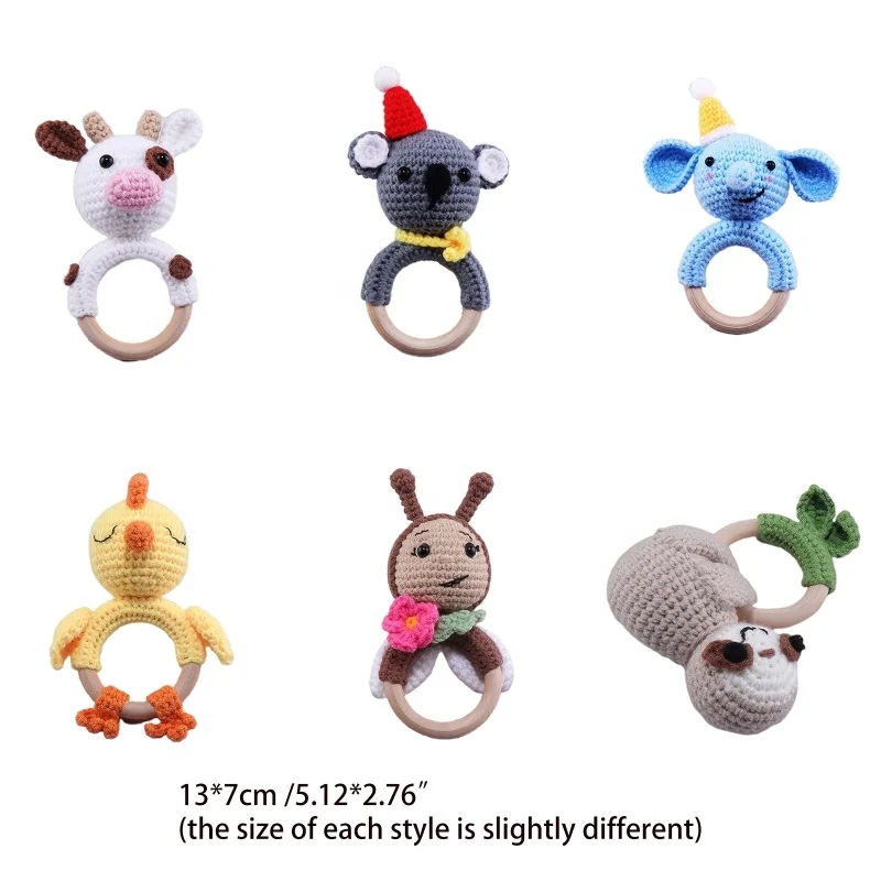 Custom baby crochet handmade rattle toy shaker whale teethers pacifier clip beech wood animal chewing toys gift set