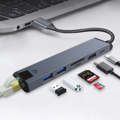 Amazon Wholesales 7 in 1 USB-C Hub Adapter USB Hub 7 Port With Ethernet To RJ45 H DMI Powered Usb Hub 3.0
