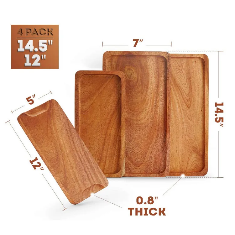 High Quality Custom Rustic Wood Crafts Food Serving Tray Wooden Bamboo Safety Wooden Tray With Handles