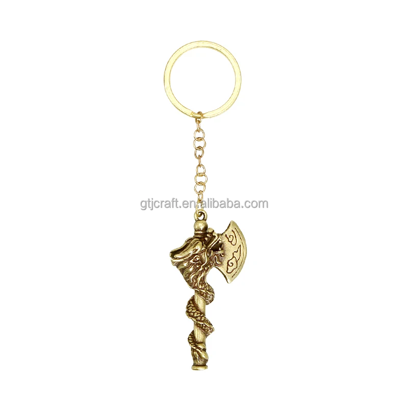 Factory direct  Pure copper handmade solid plate dragon axe antique brass keychain pendant