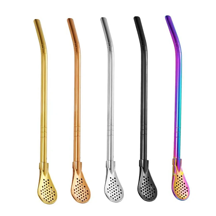 Wholesale 18/8 Stainless Steel Long Yerba Mate Drinking Straw Spoon