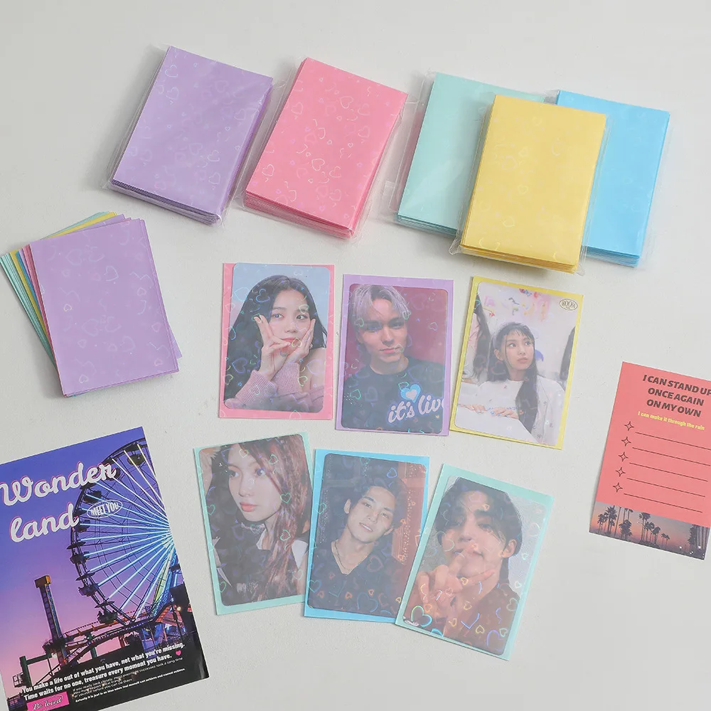 Kpop Card Protective Sleeve  20C Thick Holographic Heart Effect PP Card Holder for 60*90MM Card