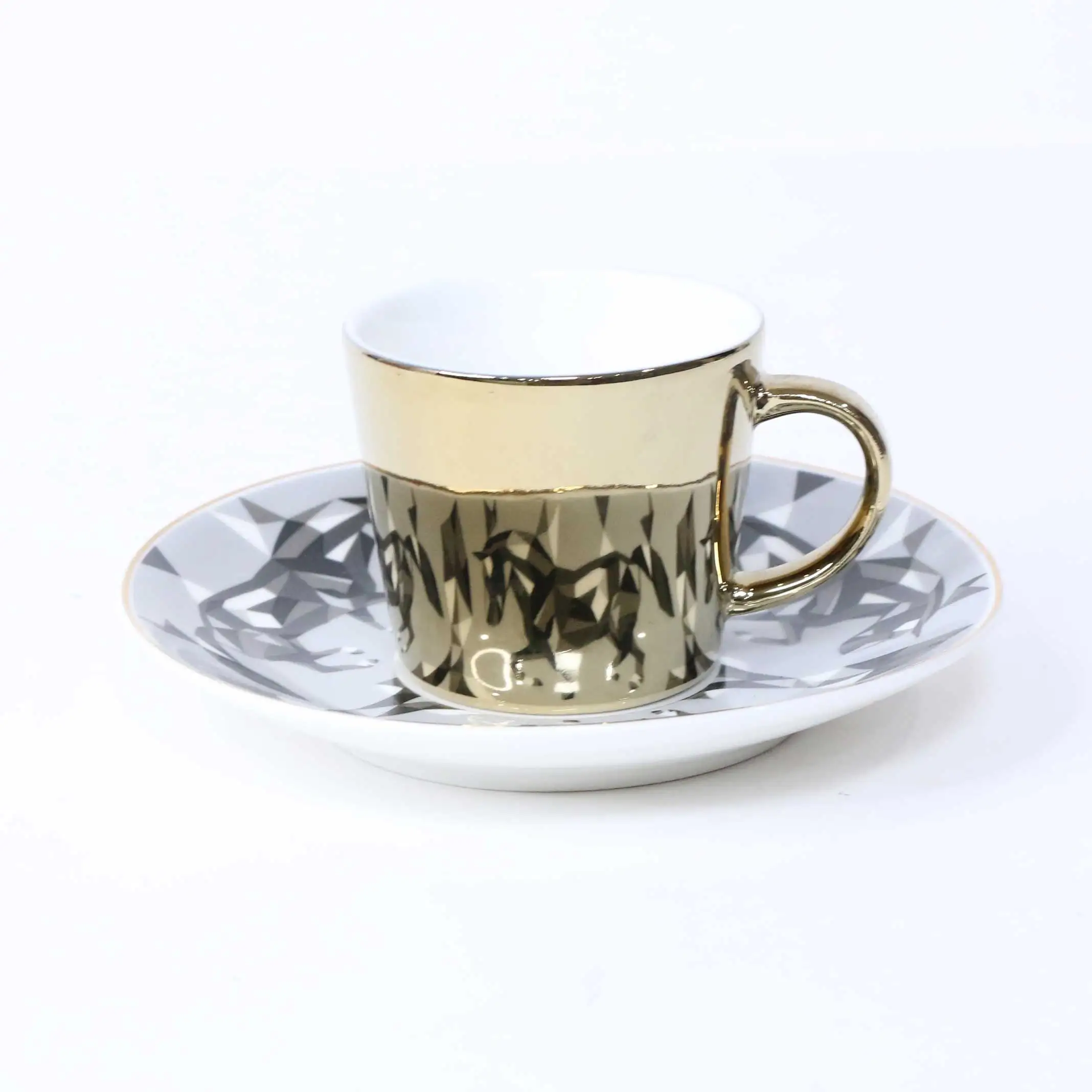 Оптовая продажа индивидуальный дизайн чайный сервиз с металлическим покрытием керамическая чашка для кофе молока блюдце
