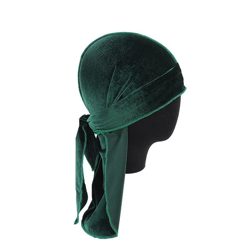 Small Moq Fashion Hair Accessories Doo Rags Unisex Velvet Durag Extra Long Straps 360 Waves Du Rag Custom Design Durag