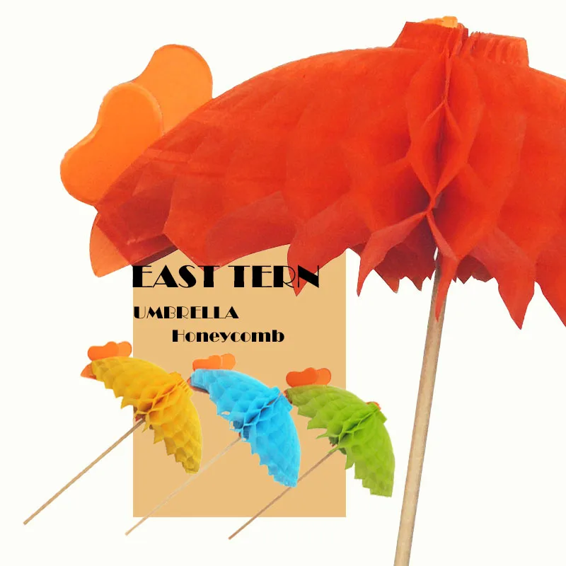 EAST TERN wholesale birthday Party supplies umbrella Shape Tissue Paper Honeycomb Balls cake topper handmade decoration colorful