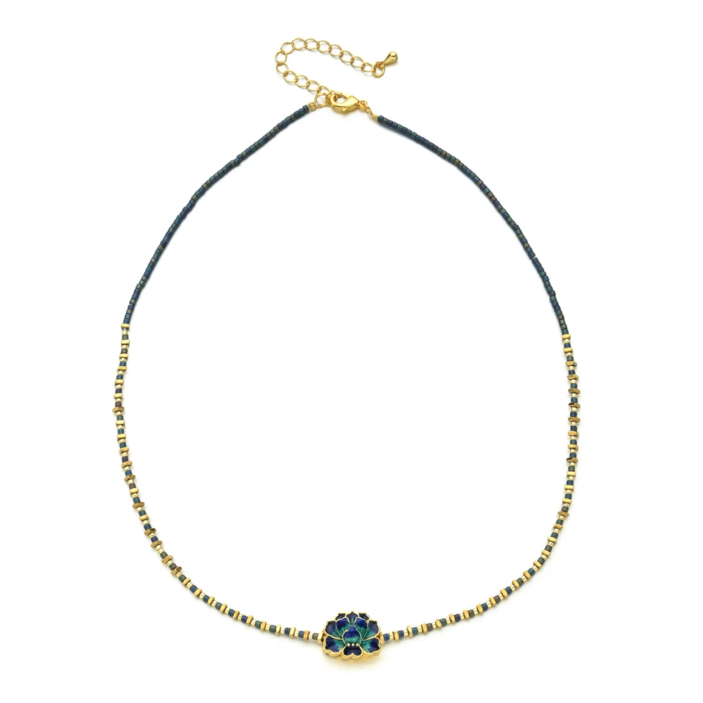 ZMZY Ancient gold Plated Retro Nepal Tibet Beads Enamel Handmade Necklace Boho Buddhist National Style Pendants Choker Gift