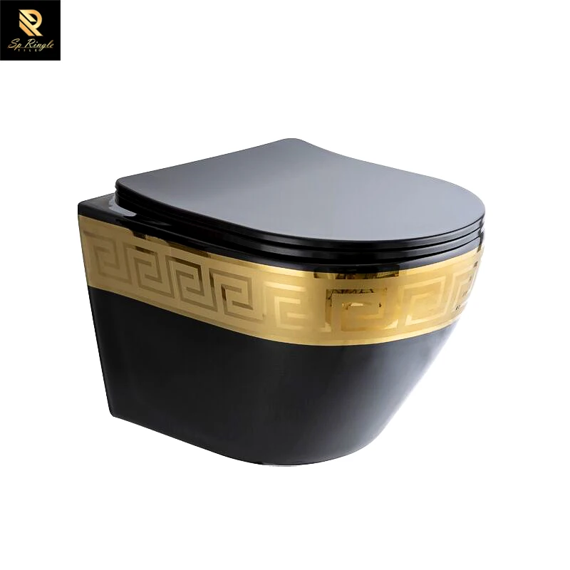 bathroom gold black diamond golden wc toilets sanitary ware sets  wall hung ceramic toilet