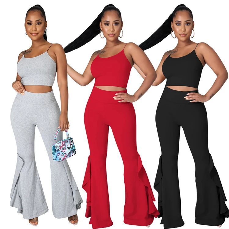 
Sleeveless Crop Top Wide Leg ropa de mujeres New Arrivals 2021 Woman Clothes Two Piece Pants Set Women 2 Piece Set 