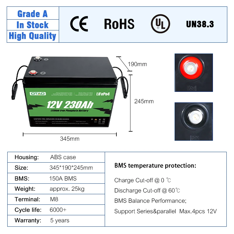 Аккумуляторная батарея Lifepo4 12 В 100 Ач 230 совершенно новый глубокий цикл класса А для лодок гольф-карт домашняя солнечная система аккумулятор хранения энергии