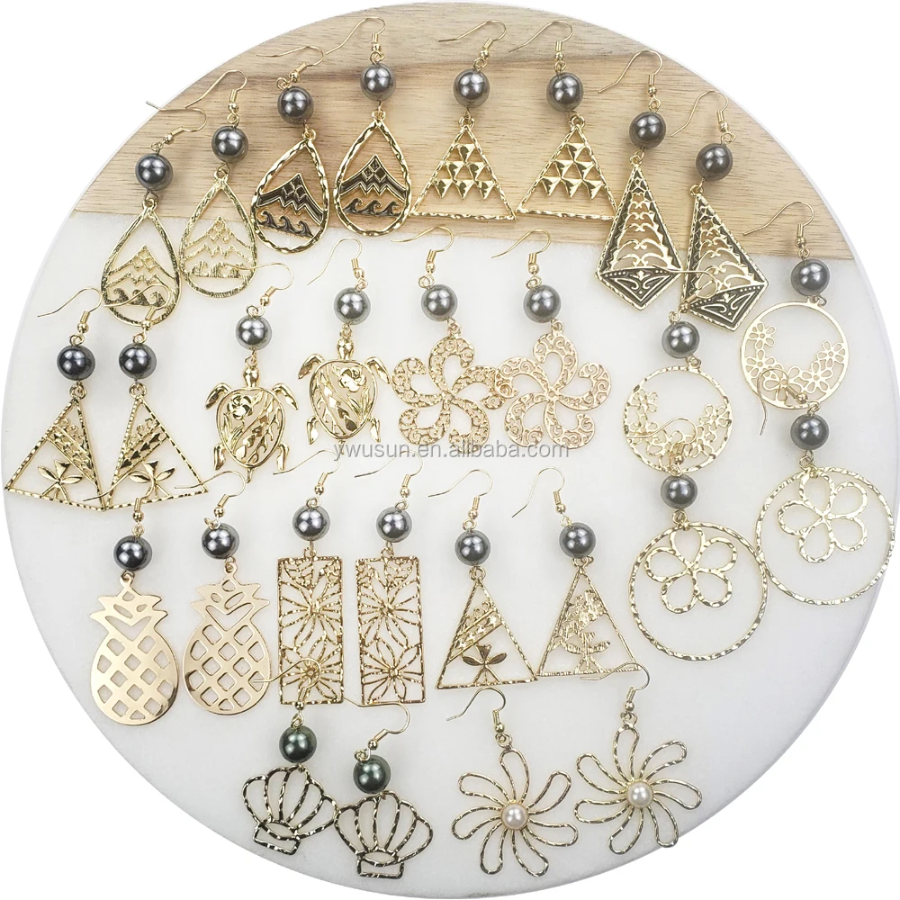 
2019 Fashion gold filigree flower stud earrings with pearl for women jewelry 