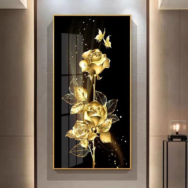 Golden Flower Acrylic Painting Home Decoration Wall Art Print Flower Resin Painting Acrylic Printing