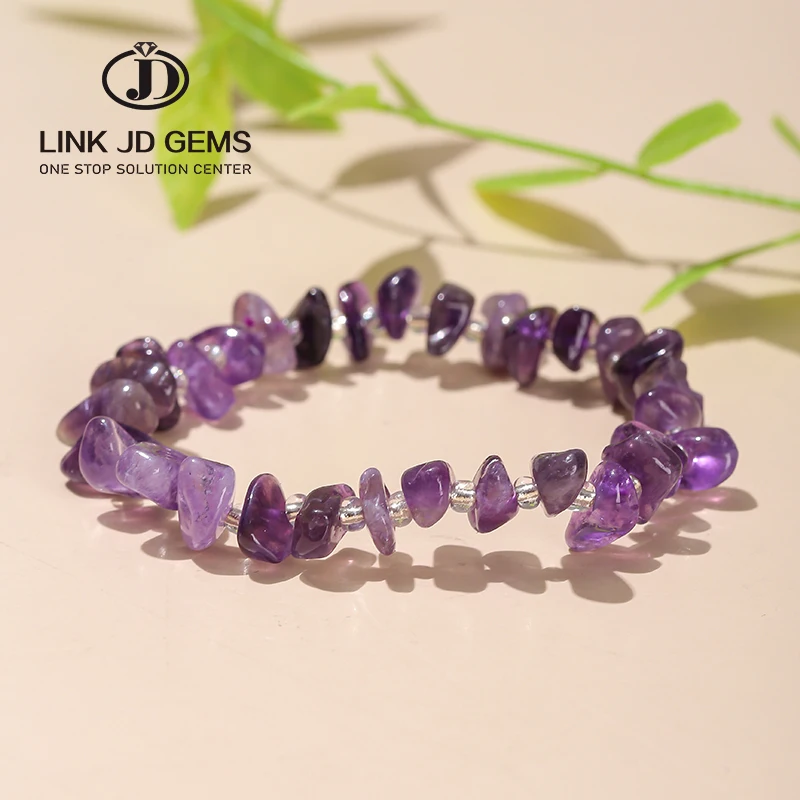 JD Wholesale 5-8mm Premium Natural Crystal Chip Gemstone Beaded Stretch Bracelet Amethyst Gravel Bracelet