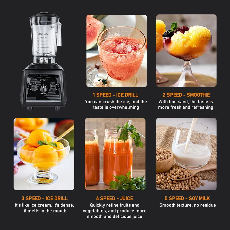 Moulinex Kitchen 1800w Countertop Professional Table Commercial Mixer Crest Blender for Ice Mixer Heavy Duty Silver 2 in 1 Black