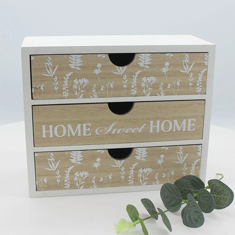 Wooden jewelry toy chest storage box desk organizer with 3 tray drawers for living room baby collection