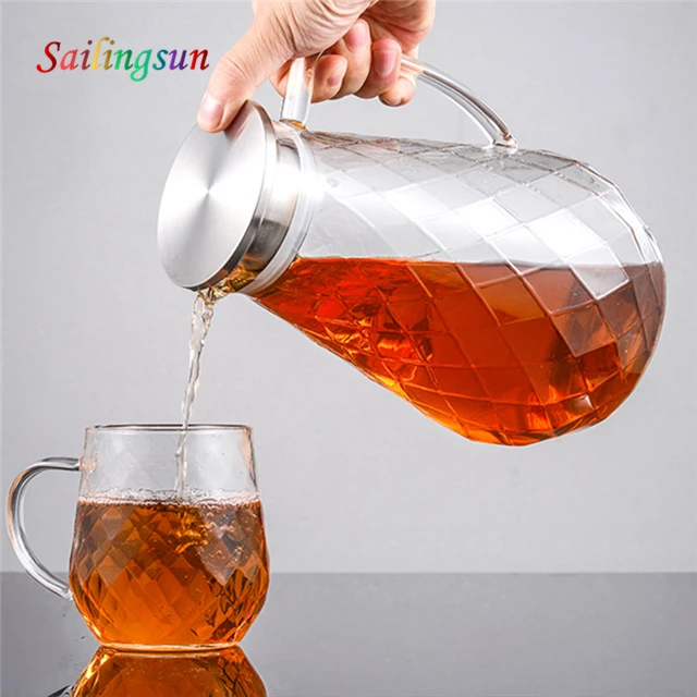 unique diamond shape borosilicate water glass filter lid coffee pitcher