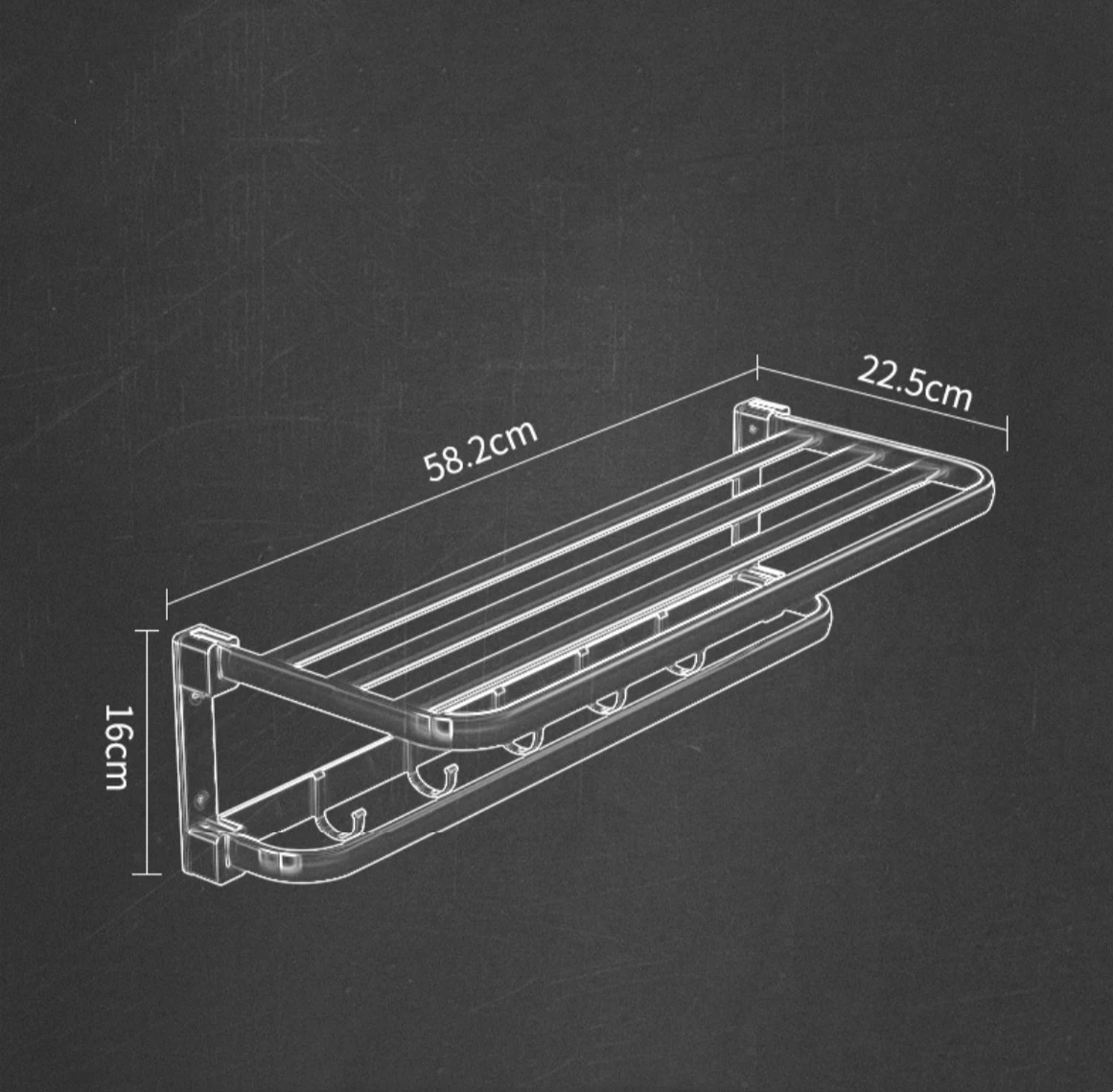 Self Adhesive Bathroom Towel Rack Wall Mounted Foldable Bath Towel Rack Modern Style No Drilling Required