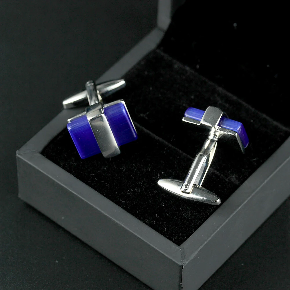 Rectangular Blue Opal Sterling silver Shirt Cufflinks