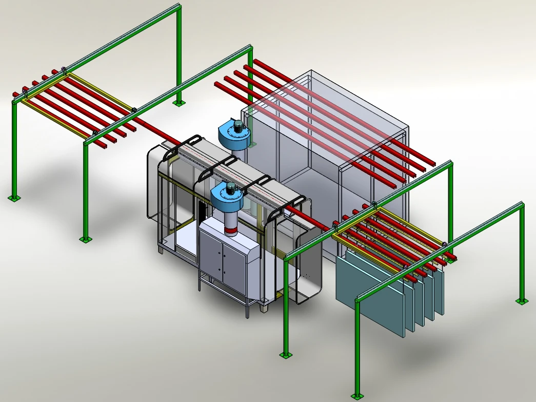 Transverse Powder Coating Line Advanced Technology Manual Electrostatic Powder Spraying Line
