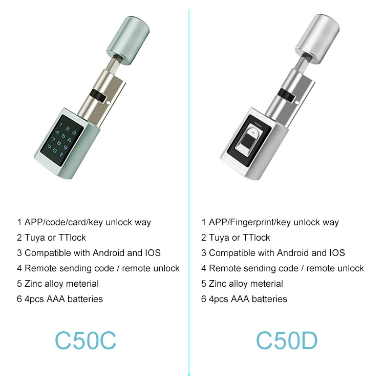 OEM TTlock Tuya gate smart Cylinder locks door outdoor waterproof august biometric Fingerprint Locker with USB Charging Black