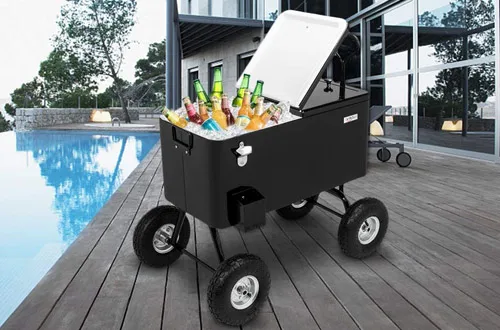 80QT rattan  Cooler Cart With 10 Inch Inflatable Wheels