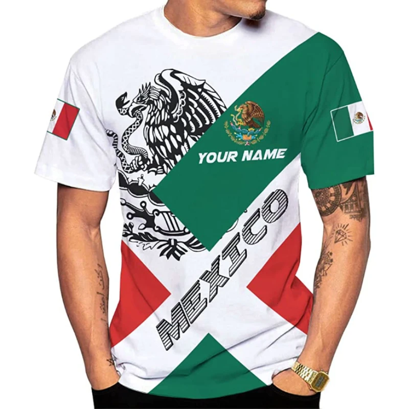 Fitspi Personalized Name Mexico Tshirt Customized Name Shirts Us Flag Unisex 3D All Over Printed Sport wear T Shirt Oversize