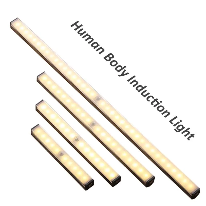 
PIR Motion Sensor LED Under Wardrobe Light USB Rechargeable Wardrobe Cupboard Closet Night Light Human Body Induction Light 