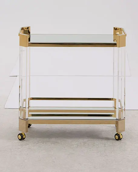 Factory Price Modern Design High Quality Acrylic Clear Lucite Acrylic Trolly Bar Wine Cart For Hotel Restaurant Bar