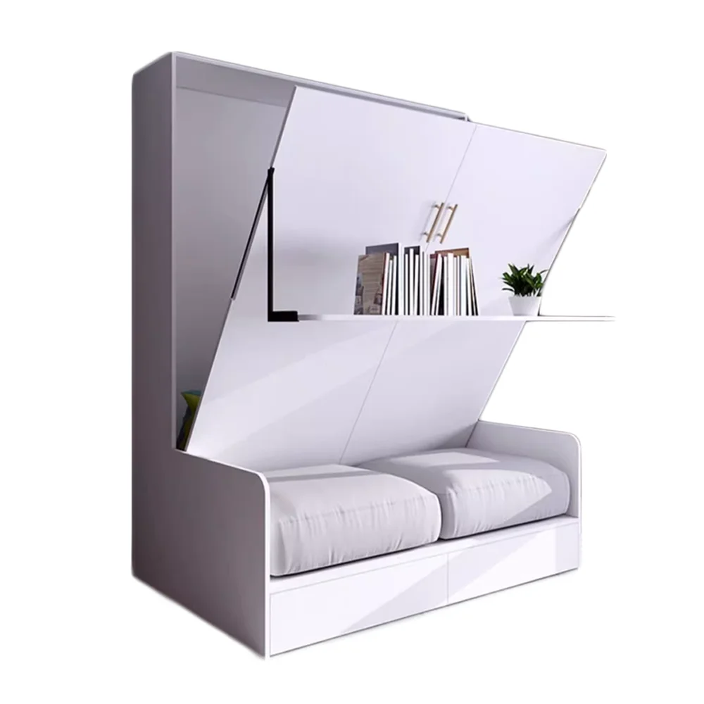 Modern Italian Style Custom Fold Down Wall Bed King Size Double Sofa Furniture With Wardrobe Cabinet Murphy Bed