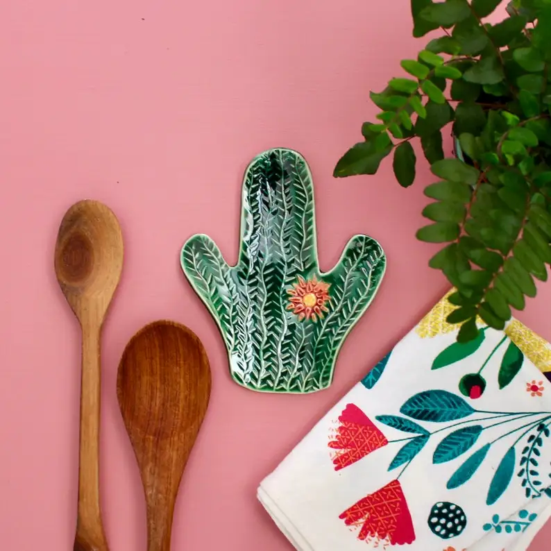 Cactus Succulent Spoon Rest Jewelry Tray Soap Dish Ceramic Holder