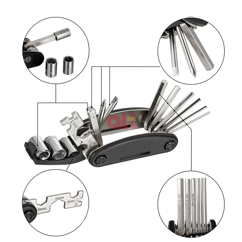 
16 In 1 Combination Bicycle Repair Tool Multi Bike Tools Set , Pocket Mini Portable Cycling Mechanic Bike Repair Tool <span style=