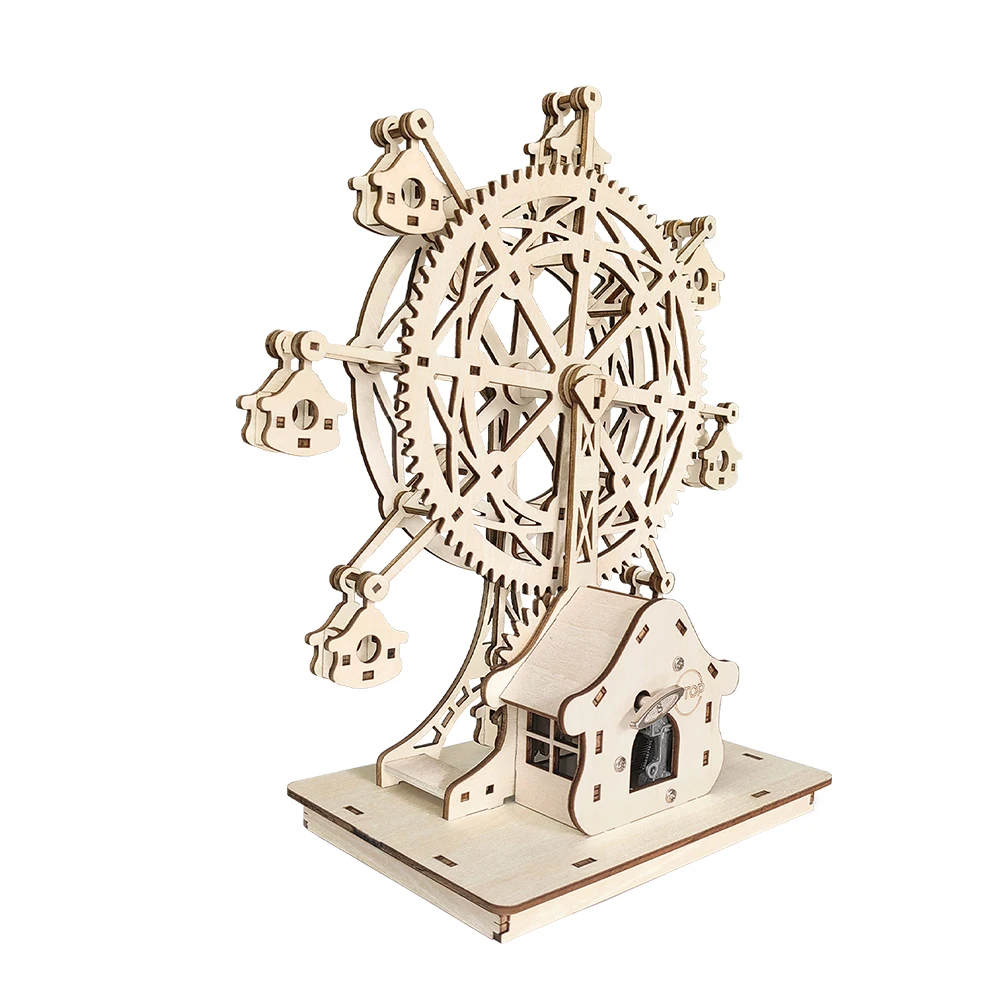 Wholesale 3d Puzzle Moving Music Box Wood Ferris Wheel DIY Creative Toy Handmade Model Mechanical Kits