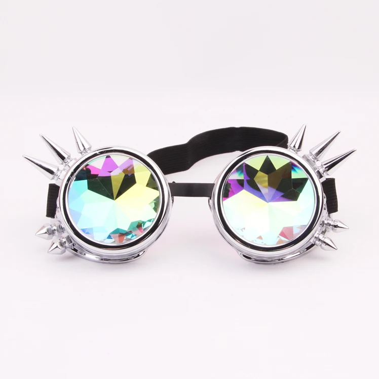 Fashion Cosplay Steampunk Accessories Rainbow Color Frame Glasses Crystal Lenses Costume Kaleidoscope Goggles with Individuality
