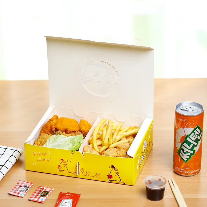 Disposable Food Packaging Box Compartment Fried Chicken Takeaway Packaging Box Double Bucket Snack Paper Lunch Box