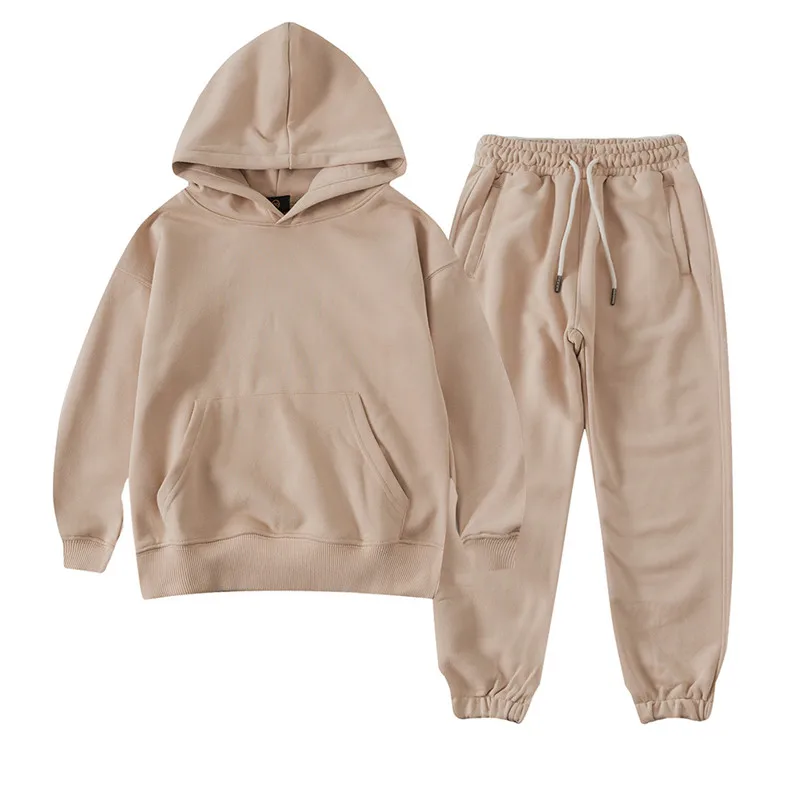  wholesale Kids Sweat Suits Children Boys Girls Solid Hooded Pullover Track Suit High Quality Jogger Clothing