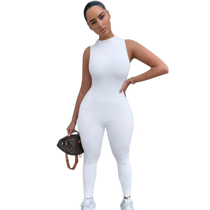 
2021 Active Grey Sport White Jumpsuits Pure Color Comfortable Latest Design Formal Bodysuits Woman Jumpsuit 