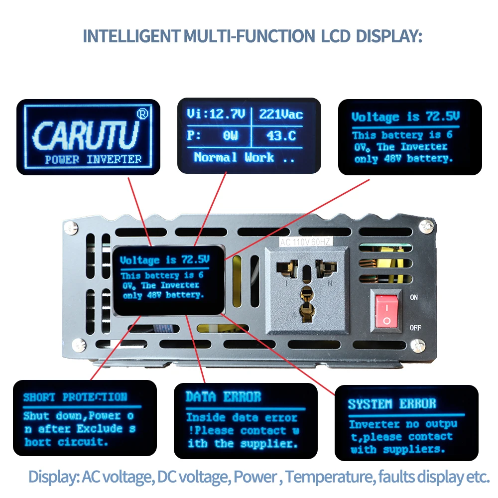 Hot sale solar 24v 48v 110v 120v high frequency pure true  sine wave inverter 3000w pure sine wave set with led display