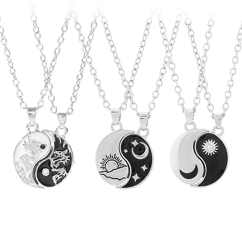 Go Party Fashion Yin Yang Tai Chi Matching Necklace Best Friend Friendship Couple Necklace Enamel Dragon Sun Pendant Necklaces