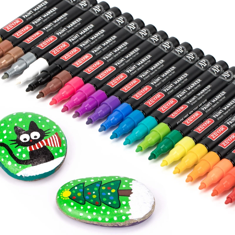 Customized ZEYAR Paint Marker Fine Point Oil-Based Ink Works on Rock, Wood, Glass, Metal, Ceramic and DIY 60 Colors