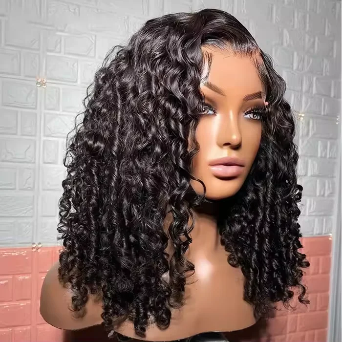 Double Drawn Pixie Curly Raw Human Hair Natural Color Full 180% 200% 250% Density Short Bob 13x4 Lace Frontal Wigs for Women