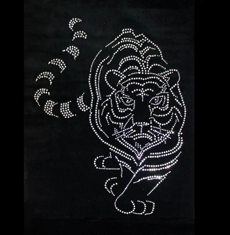 Tiger Rhinestone Transfer Bling Hot Fix Iron on Patch Motif Design Transfer