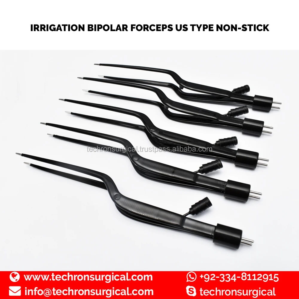Electrosurgical Non-Stick American Bayonet Bipolar Irrigation Forceps