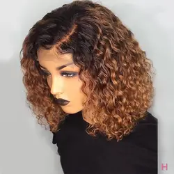 1B/27 Ombre Color Short Curly  Human Hair Wigs With Baby Hair Pre Plucked  Lace Bob Wigs Bleached Knots