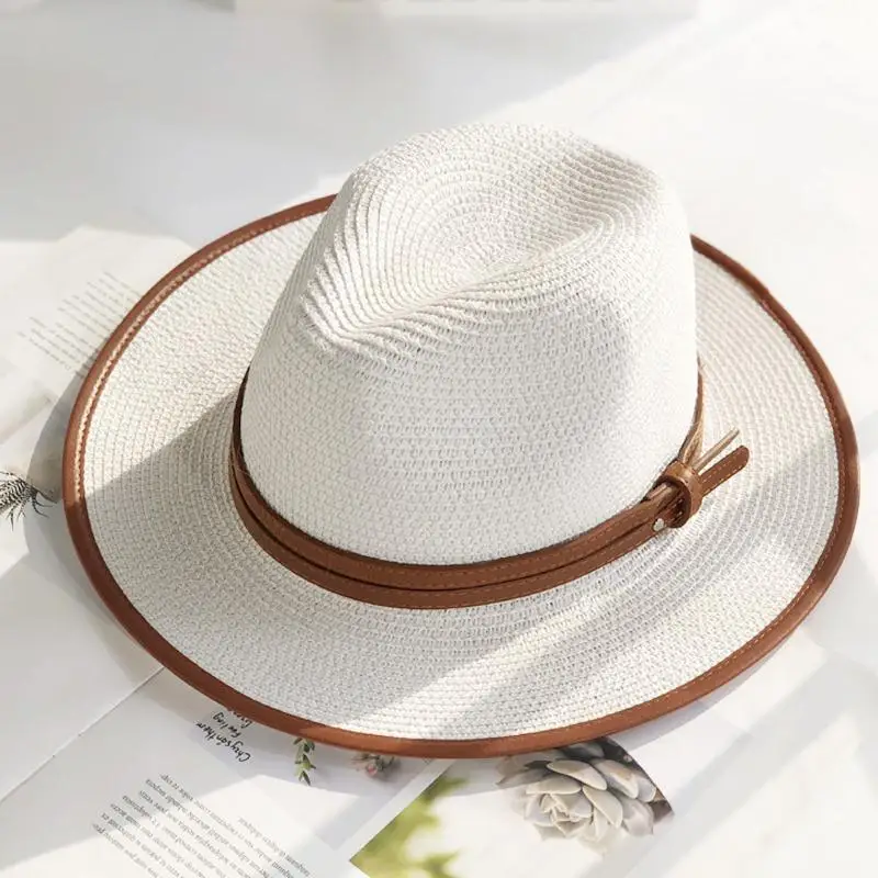 British style belt wrapped jazz straw hat summer travel sun visor holiday leisure Joker beach hat for  female
