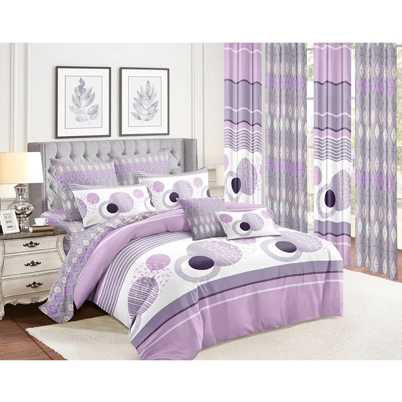 Wholesale High Quality 10 Pieces Curtain Bedding Sets Queen Size Printed Cotton Filling Bedspread Set with Curtain