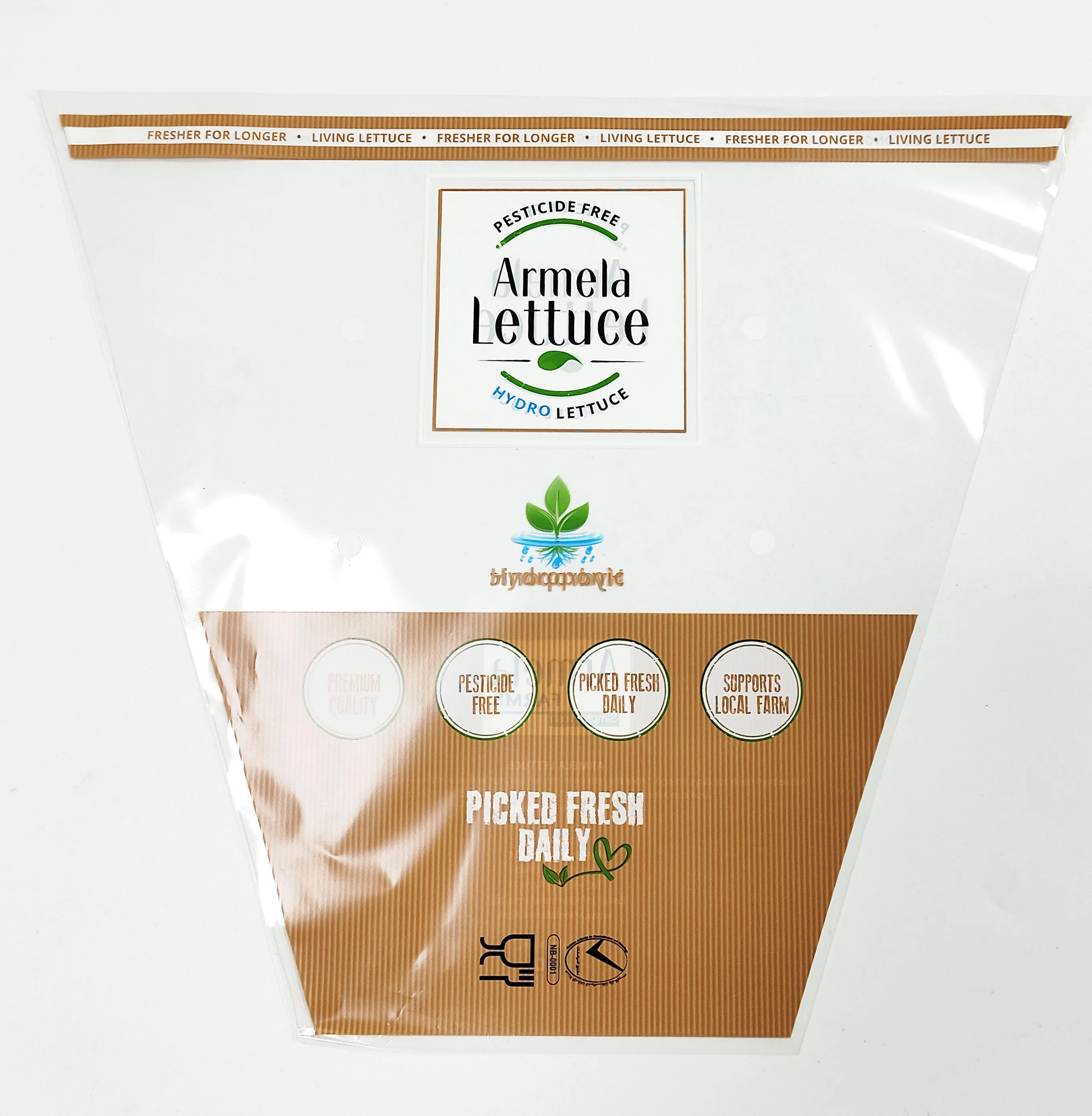 Factory Trapezoid Bopp Plastic Food Packaging cellophane vegetable bags customize logo lettuce packaging bag