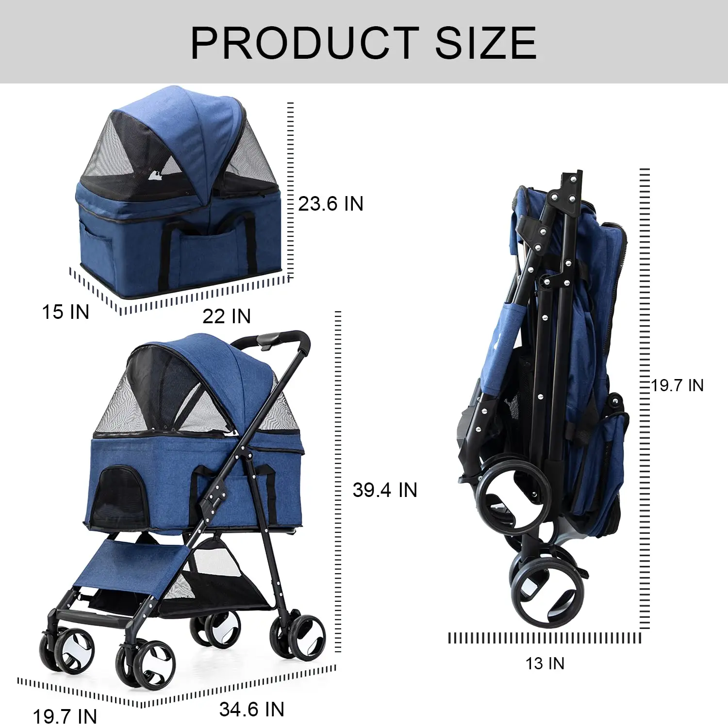 Folding Travel Pet Trolley Cat Cart Carrier With 4 Wheels For Medium Dogs Luxury Dog Pet Strollers